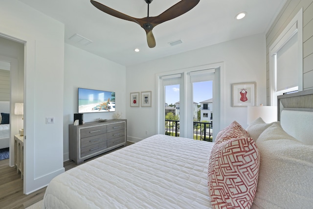 80 Sea Croft Dr, Santa Rosa Beach, FL 32459 - bedroom with visible vents, recessed lighting, wood finished floors, and access to exterior