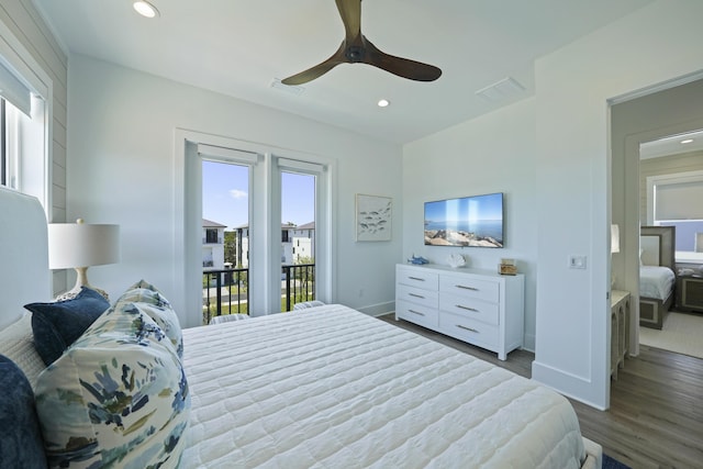 80 Sea Croft Dr, Santa Rosa Beach, FL 32459 - bedroom featuring baseboards, dark wood-type flooring, recessed lighting, and access to exterior