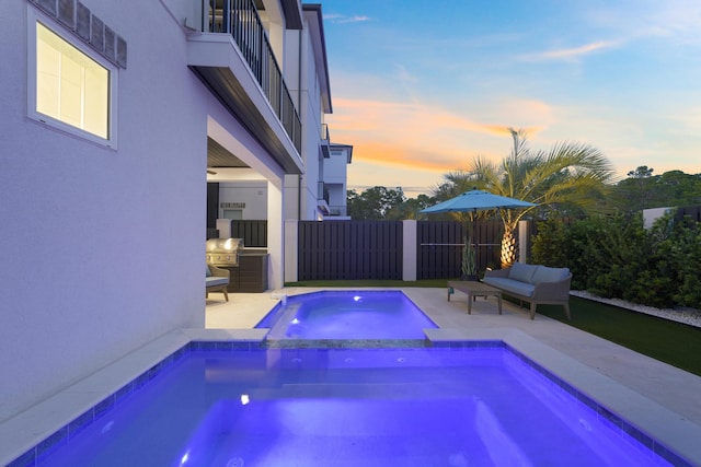 80 Sea Croft Dr, Santa Rosa Beach, FL 32459 - view of swimming pool featuring fence, a fenced in pool, an in ground hot tub, and a patio area