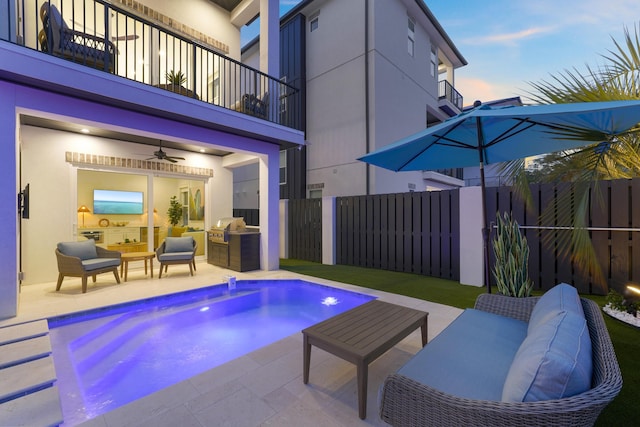 80 Sea Croft Dr, Santa Rosa Beach, FL 32459 - view of pool featuring an outdoor living space, a fenced backyard, ceiling fan, and a patio