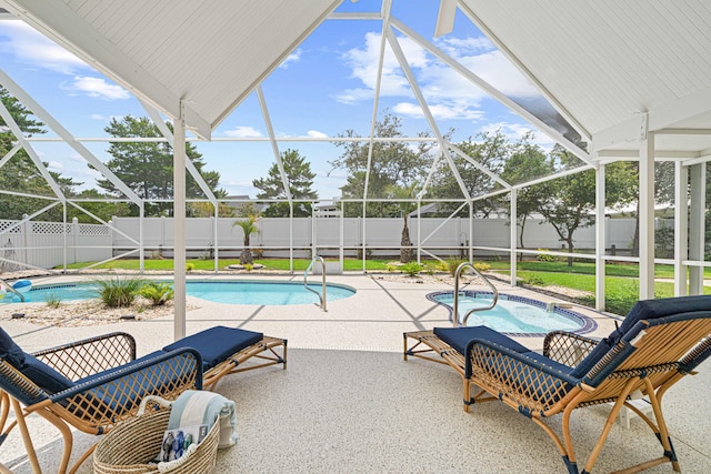 34 Debbie Ln, Santa Rosa Beach, FL 32459 - view of pool featuring a jacuzzi, a fenced backyard, a lanai, and a patio