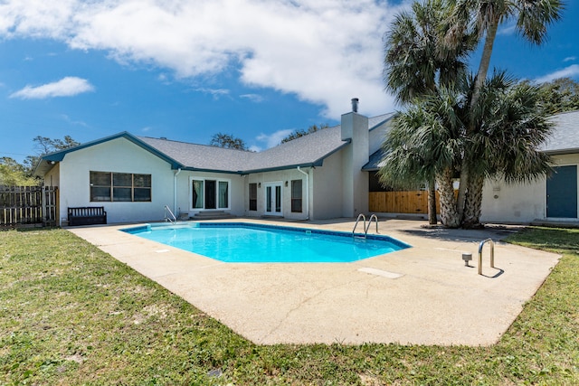 809 Main St, Destin, FL 32541 - view of pool featuring a fenced in pool, french doors, a patio area, a yard, and fence