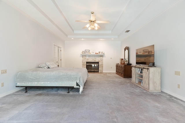 809 Main St, Destin, FL 32541 - bedroom featuring visible vents, light colored carpet, baseboards, and a raised ceiling
