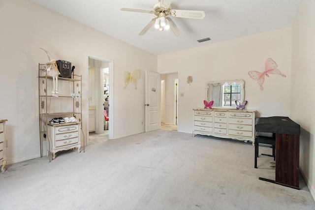 809 Main St, Destin, FL 32541 - bedroom featuring visible vents, baseboards, ceiling fan, and light colored carpet
