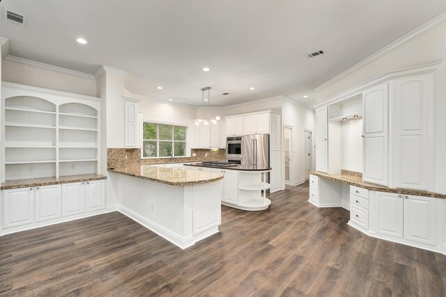 237 Matties Way, Destin, FL 32541 - kitchen with open shelves, white cabinets, oven, dark wood finished floors, and recessed lighting