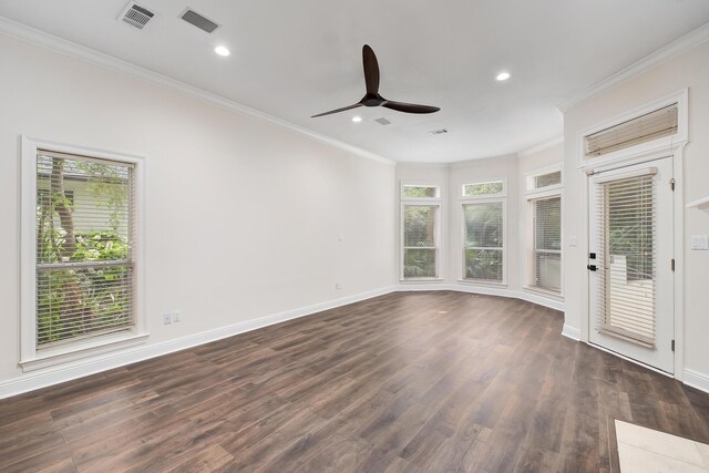 237 Matties Way, Destin, FL 32541 - unfurnished room featuring a ceiling fan, plenty of natural light, crown molding, dark wood-type flooring, and recessed lighting