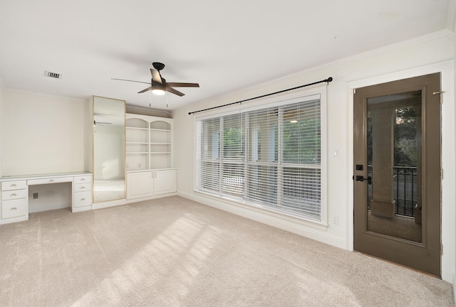 237 Matties Way, Destin, FL 32541 - unfurnished bedroom with carpet floors, ornamental molding, ceiling fan, an office area, and baseboards