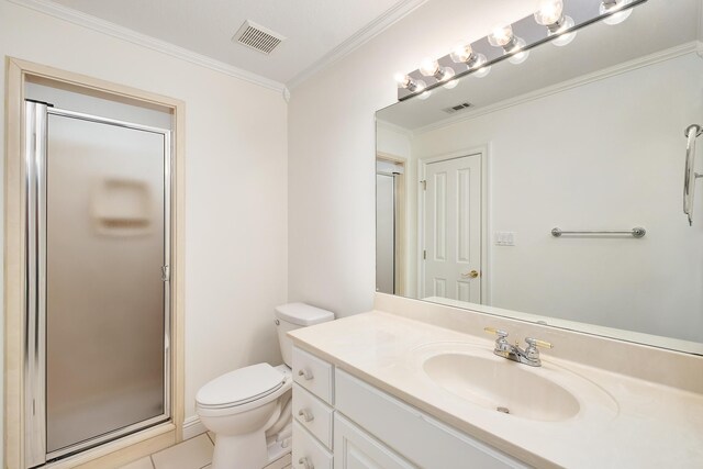 237 Matties Way, Destin, FL 32541 - full bathroom with a shower stall, toilet, tile patterned floors, vanity, and crown molding