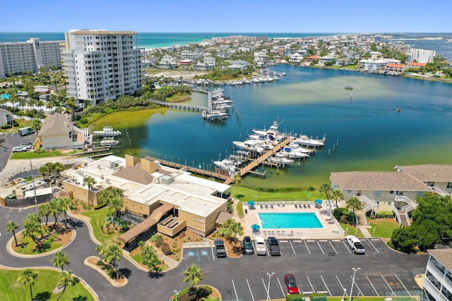 aerial view with a water view