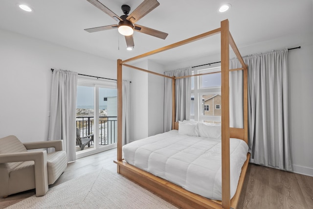 34 Gulf Breeze Ct, Destin, FL 32541 - bedroom with recessed lighting, access to outside, wood finished floors, and a ceiling fan