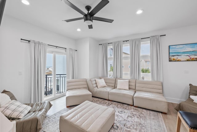 34 Gulf Breeze Ct, Destin, FL 32541 - living room featuring recessed lighting, baseboards, wood finished floors, and ceiling fan