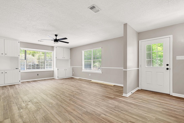 5700 Country Squire Dr, Milton, FL 32570 - unfurnished living room featuring light wood finished floors, visible vents, baseboards, and a ceiling fan