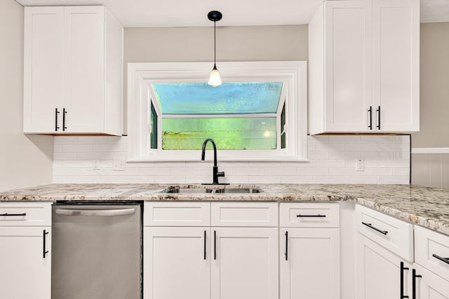 5700 Country Squire Dr, Milton, FL 32570 - kitchen featuring a sink, decorative backsplash, dishwasher, and white cabinets
