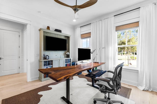 141 Sandchase Cir, Watersound, FL 32461 - office area with ceiling fan, light wood finished floors, recessed lighting, and baseboards