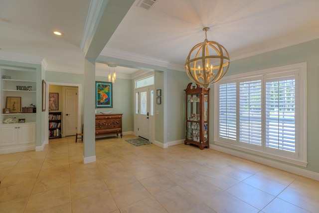 4030 Indian Trl, Destin, FL 32541 - entrance foyer featuring crown molding, light tile patterned floors, visible vents, a chandelier, and baseboards