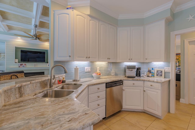 4030 Indian Trl, Destin, FL 32541 - kitchen with a sink, ornamental molding, stainless steel dishwasher, and light stone countertops