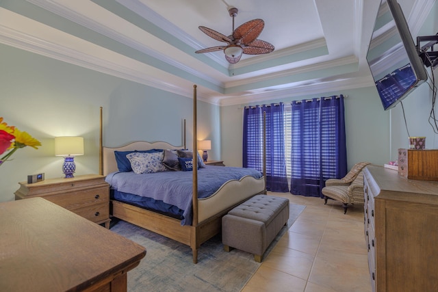 4030 Indian Trl, Destin, FL 32541 - bedroom featuring crown molding, a tray ceiling, and ceiling fan