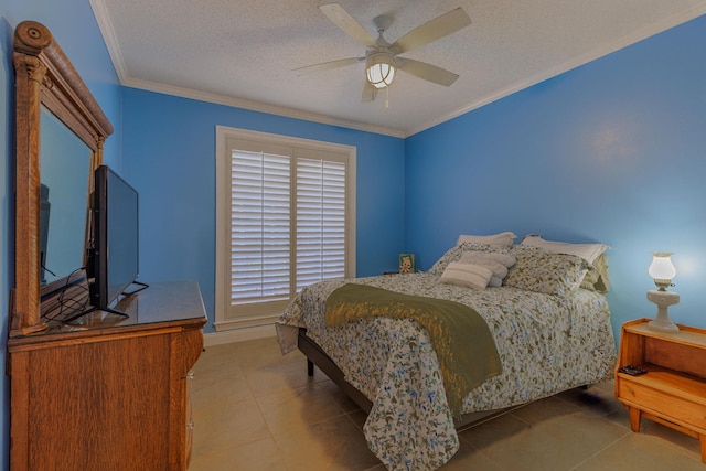 4030 Indian Trl, Destin, FL 32541 - bedroom with a textured ceiling, ceiling fan, crown molding, and tile patterned floors