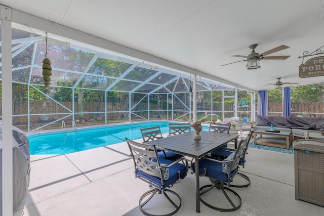 4030 Indian Trl, Destin, FL 32541 - view of swimming pool featuring a fenced backyard, a fenced in pool, a patio area, and glass enclosure