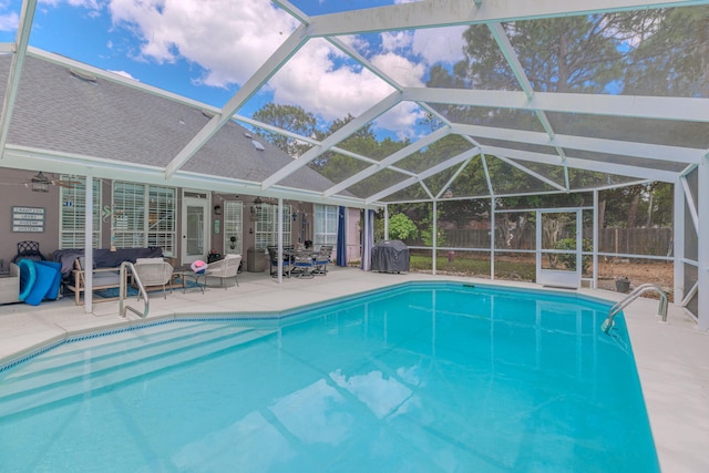 4030 Indian Trl, Destin, FL 32541 - view of swimming pool with an outdoor living space, area for grilling, a patio, fence, and a fenced in pool