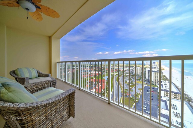 11807 Front Beach Rd Unit 2104, Panama City Beach, FL 32407 - balcony featuring a water view and a ceiling fan