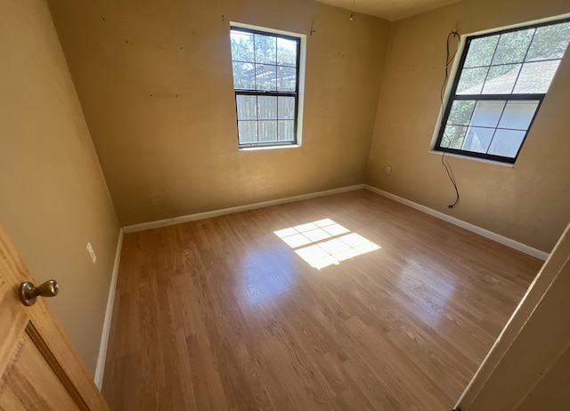 spare room featuring wood finished floors, baseboards, and a wealth of natural light