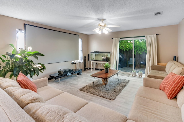 322 Apple Dr, Crestview, FL 32536 - home theater featuring visible vents, ceiling fan, wood finished floors, and a textured ceiling