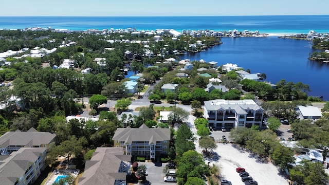 aerial view featuring a water view and a residential view