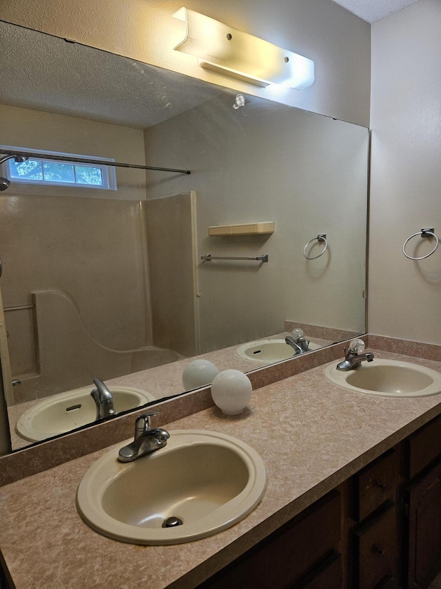 full bath featuring double vanity and a shower