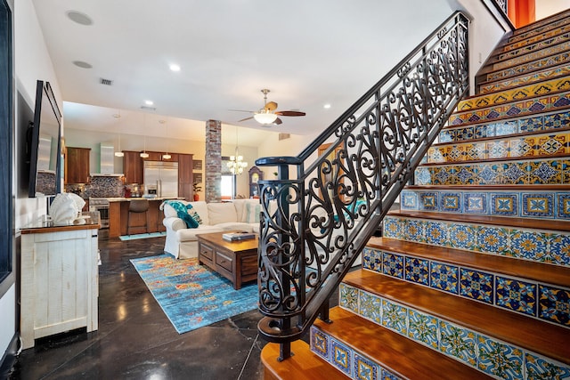 100 Vista Blfs, Destin, FL 32541 - stairs featuring recessed lighting, visible vents, and ceiling fan with notable chandelier