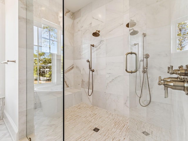 335 Churchill Oaks Dr, Santa Rosa Beach, FL 32459 - bathroom with a freestanding tub and a shower stall
