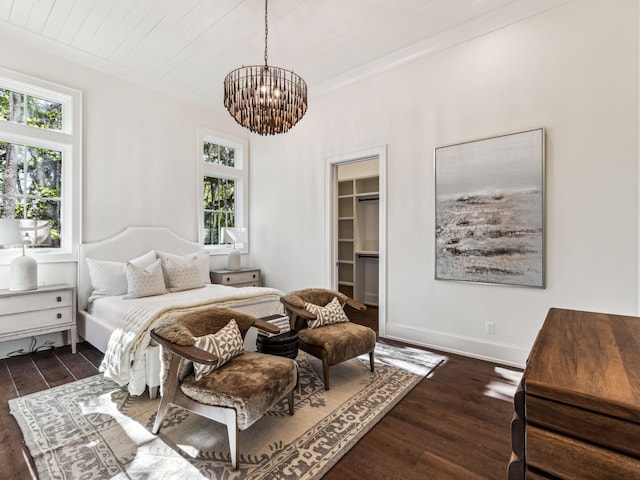 335 Churchill Oaks Dr, Santa Rosa Beach, FL 32459 - bedroom with a chandelier, dark wood-style floors, and multiple windows