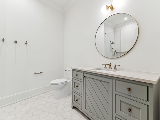 335 Churchill Oaks Dr, Santa Rosa Beach, FL 32459 - full bathroom with baseboards, vanity, a shower, and toilet
