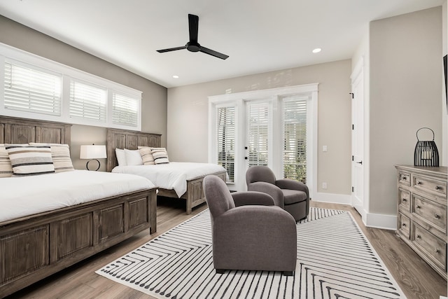 107 Grande Pointe Dr, Inlet Beach, FL 32461 - bedroom with access to outside, wood finished floors, a ceiling fan, baseboards, and recessed lighting
