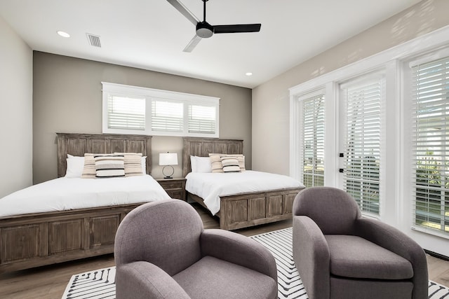 107 Grande Pointe Dr, Inlet Beach, FL 32461 - bedroom with light wood-style flooring, access to exterior, ceiling fan, and recessed lighting