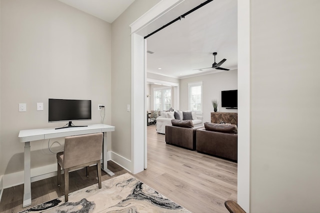 107 Grande Pointe Dr, Inlet Beach, FL 32461 - home office with ceiling fan, light wood-style flooring, and baseboards