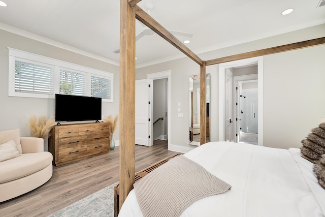 107 Grande Pointe Dr, Inlet Beach, FL 32461 - bedroom with crown molding, light wood-style flooring, baseboards, and recessed lighting