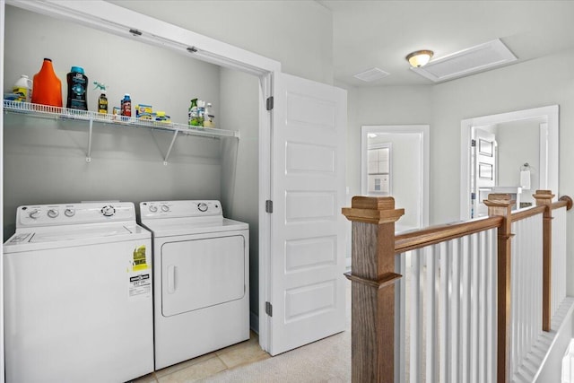 1454 Seaside Cir, Navarre, FL 32566 - washroom featuring laundry area, attic access, visible vents, separate washer and dryer, and light tile patterned flooring