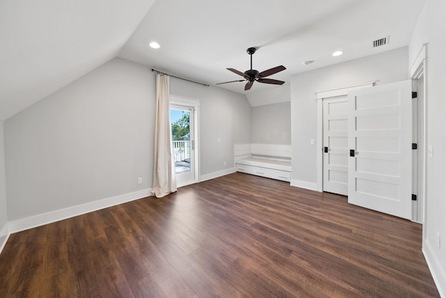 205 Mallard Ln, Santa Rosa Beach, FL 32459 - bonus room featuring recessed lighting, vaulted ceiling, visible vents, dark wood-type flooring, and ceiling fan