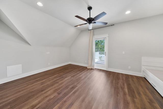 205 Mallard Ln, Santa Rosa Beach, FL 32459 - additional living space with vaulted ceiling, a ceiling fan, dark wood finished floors, baseboards, and visible vents