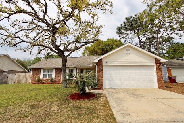 206 Secretariat Dr, Crestview, FL 32539 - ranch-style home featuring fence, a front lawn, brick siding, a garage, and driveway