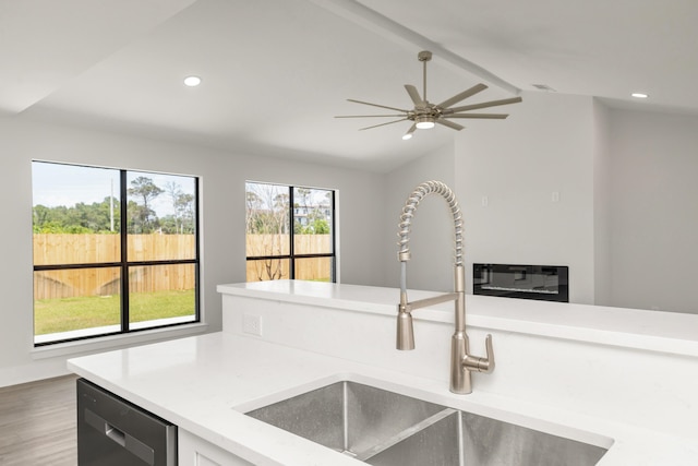 197 Kel-Wen Circle Kel-Wen, Destin, FL 32541 - kitchen with a sink, dishwasher, lofted ceiling, ceiling fan, and light countertops