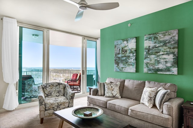 4203 Indian Bayou Trl Unit 1716, Destin, FL 32541 - living room with a ceiling fan, carpet, and expansive windows