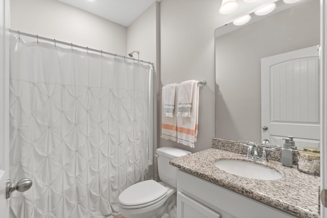7045 Leisure St, Navarre, FL 32566 - bathroom with vanity, toilet, and a shower with shower curtain