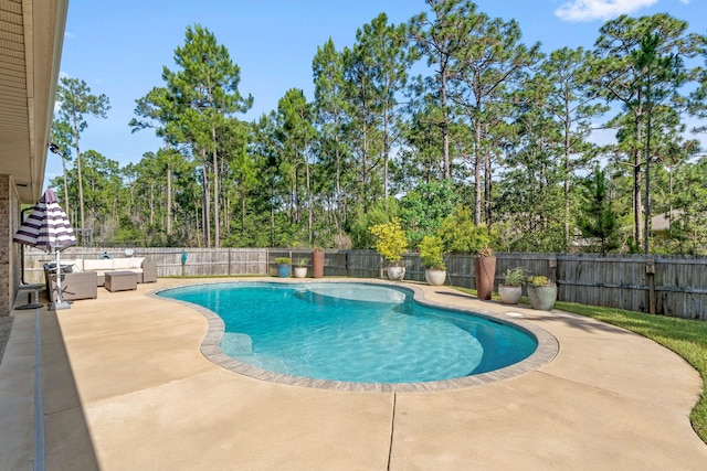 7045 Leisure St, Navarre, FL 32566 - view of pool with an outdoor hangout area, a patio, and a fenced backyard