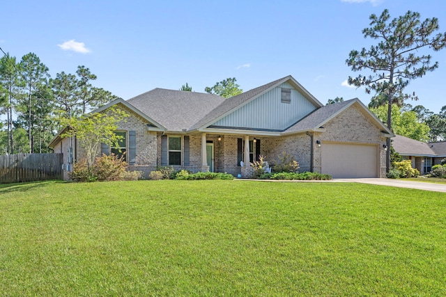 7045 Leisure St, Navarre, FL 32566 - view of front of property featuring an attached garage, brick siding, concrete driveway, and a shingled roof