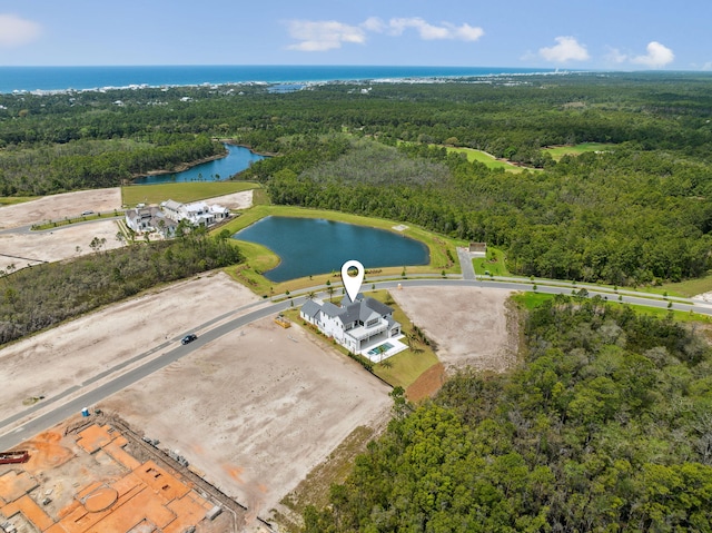 724 Windsong Dr, Inlet Beach, FL 32461 - birds eye view of property featuring a forest view and a water view