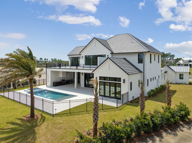 724 Windsong Dr, Inlet Beach, FL 32461 - rear view of property with a patio area, a balcony, a fenced backyard, a yard, and stucco siding