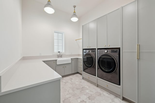 724 Windsong Dr, Inlet Beach, FL 32461 - washroom featuring washing machine and clothes dryer, light floors, a sink, and cabinet space