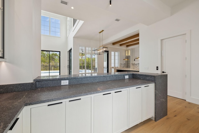 724 Windsong Dr, Inlet Beach, FL 32461 - kitchen with white cabinets, a wealth of natural light, visible vents, and light wood-style flooring